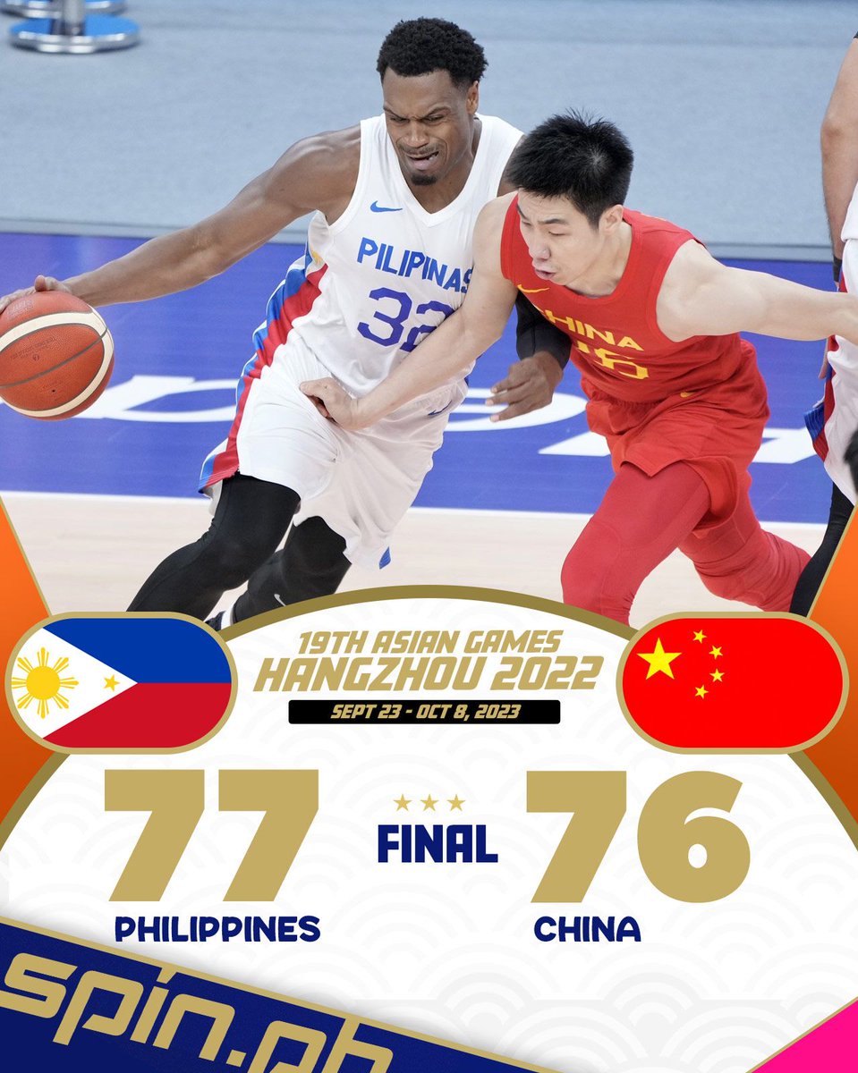 spinph's tweet photo. JORDAN REMATCH SET! 🙌 🇵🇭

Gilas Pilipinas completes comeback against host China to advance to the #AsianGames finals #LabanPilipinas

Story to follow on https://t.co/2lzzwfB0Sx https://t.co/hVMF8zOR3W