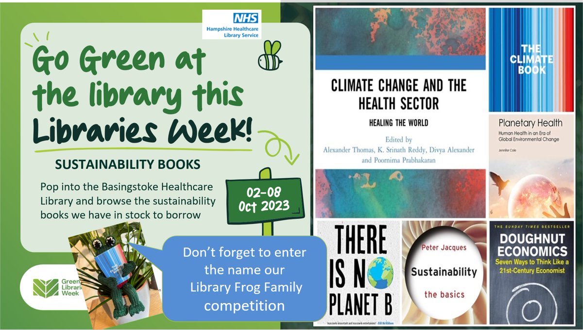 Celebrating #GreenLibrariesWeek with books on #Sustainability to borrow. #NHSKFH @HHFTnhs @SustainableHHFT @Southern_NHSFT @HHLibService