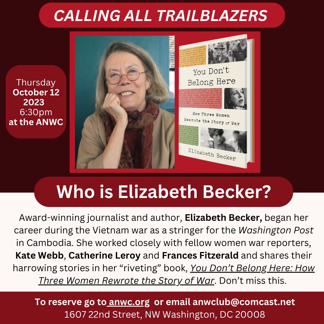 Join us next Thursday, October 12 at 6:30 pm to hear riveting stories of women war correspondents in the field from award winning journalists. Go to anwc.org to reserve today.