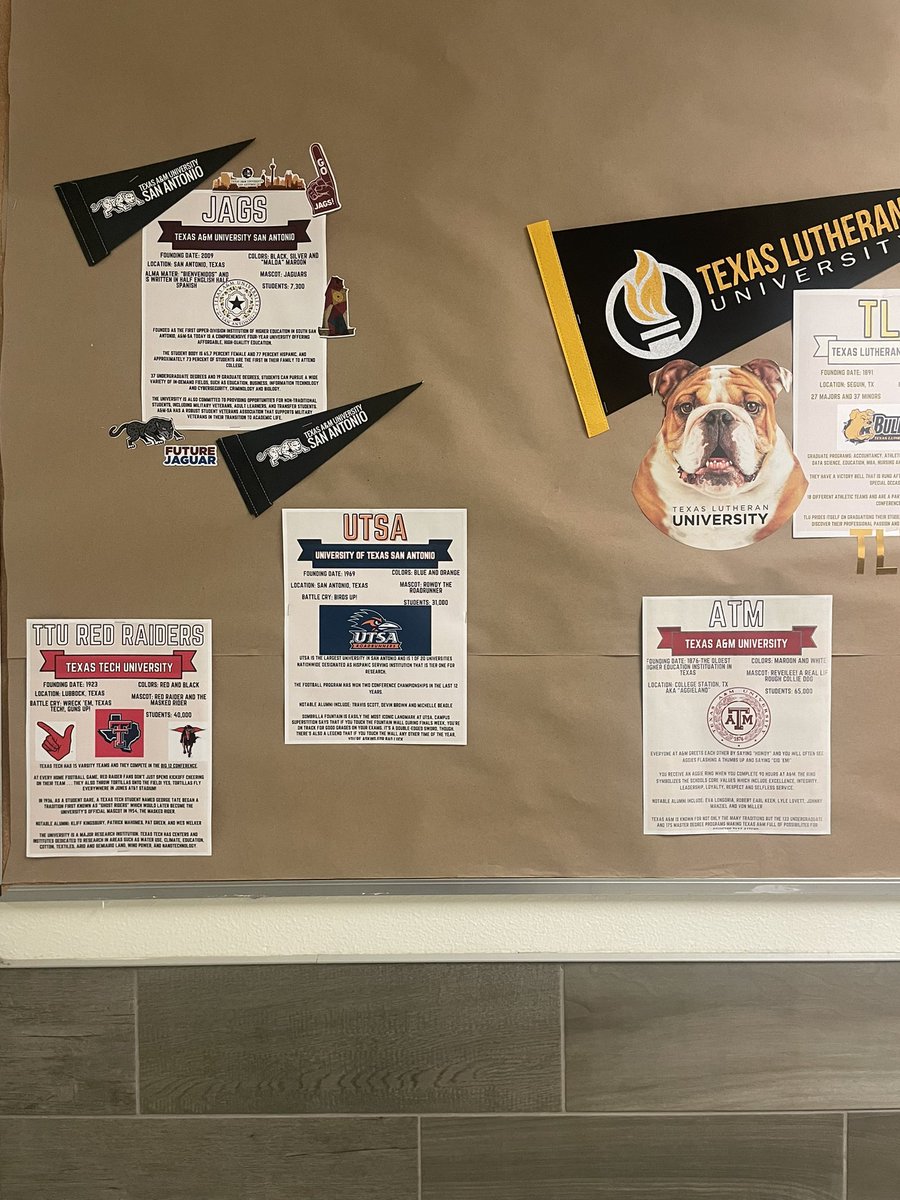 Every Wednesday Patlan students hear about different colleges and our board is filling up! We will continue to learn more about colleges, careers, trades and military throughout the year!#CCMR <a href="/PatlanES/">Patlan Elementary</a>