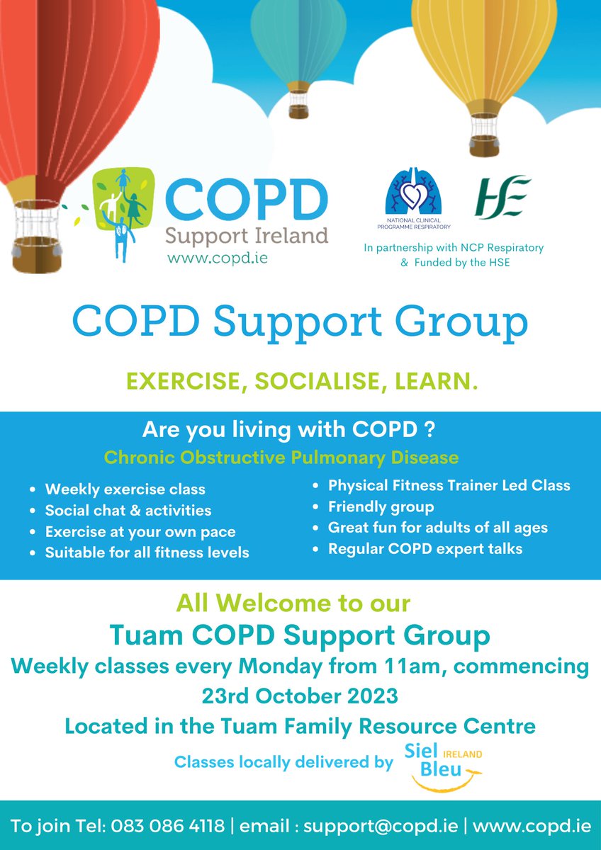 COPDSupportIre's tweet photo. New Support Group coming soon to Tuam!
@AilishHoulihan @CHO2west @TuamHerald @TuamWhatsOn @tuamguide @radiomidwest @GalwayCoCo @NCPRespiratory1 @PracticeNurses @ICGPnews @Anail_Ireland @HsehealthW @CarersIreland @AgeFriendlyIrl https://t.co/2BxP5qQJil