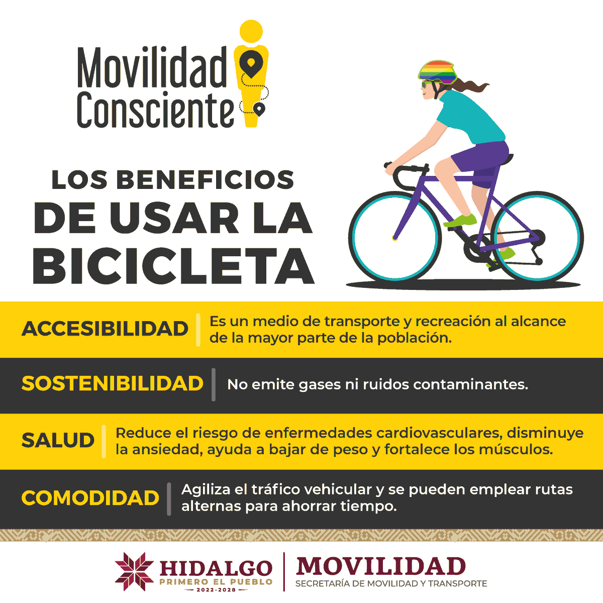 MovilidadHgo's tweet photo. ¿Por qué usar la bicicleta como medio de transporte?

Recuerda que al utilizarla 🚲, obtienes beneficios para la salud, contribuyes positivamente a tus finanzas y al cuidado del medio ambiente. 🚴 🚵

Conoce aquí 👇 más detalles.
#MovilidadConsciente https://t.co/Cch4Nft3fT