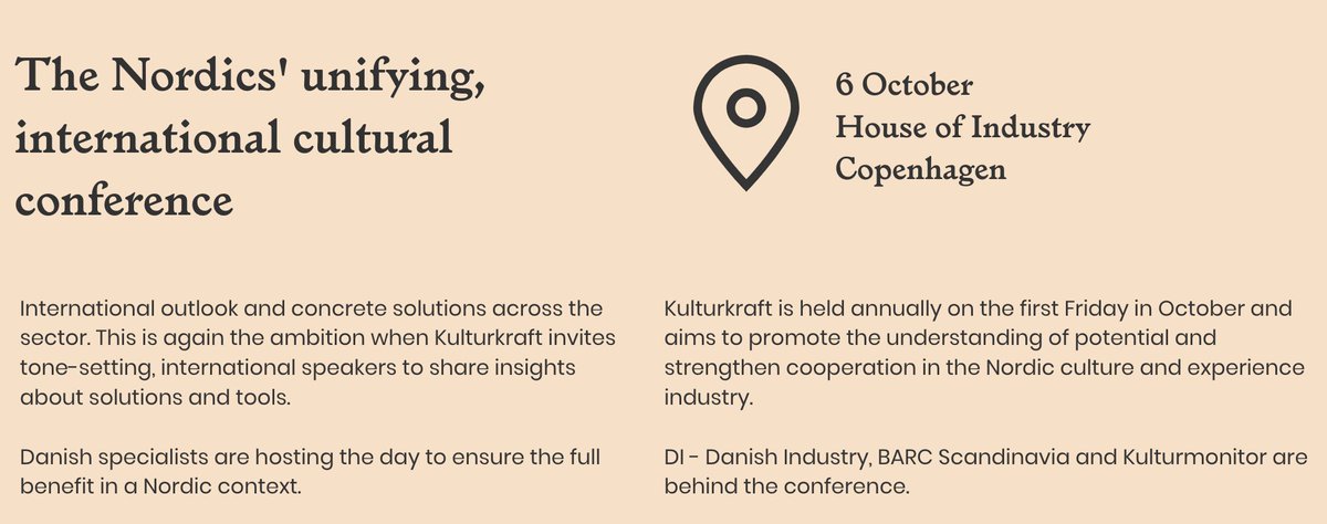 Excited about going to Kulturkraft, the largest Nordic conference about all things culture and future, this Friday in Copenhagen. Looking forward to meeting folks passionate about what's next in digital there – who's coming? kulturkraft.dk