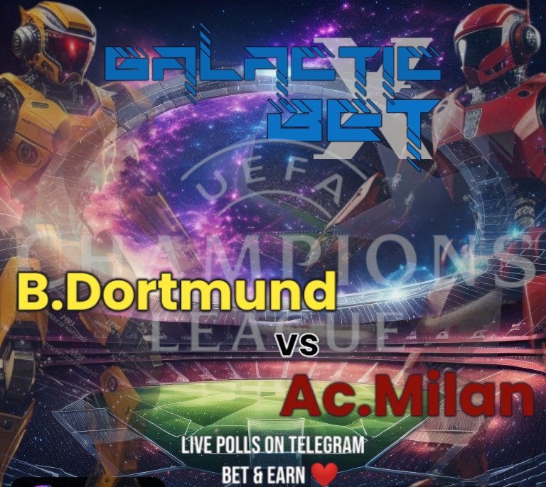 _Galactic_x's tweet photo. Today, the #UCL brings you the #CorrectScoreArena feature

One game where the number of votes will determine the #POT  (each vote adds 10k $HYPE to the final #POT)

Borussia Dortmund v AC Milan
19 UTC 

We are bringing a new Football #betting concept in Web3

We are #GalacticXBet https://t.co/i2fg6x2Bsm