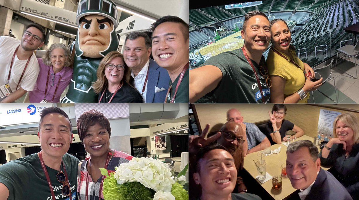 givepulse's tweet photo. Great Day 1 @engageschlrship #23ESC conference hosted by @MSUEngage! Engagement Academy workshop part 2 wraps up, learning more about @UNESCOchairCBR @UNESCO, great reception with a special surprise from @TheRealSparty #GoGreen, and then sneaking in some additional fun times with jazz and signing! Looking forward to the #ESCImpact #PublicScholarship plenary, symposiums, and great sessions @KelloggCenter @CityofEL! #MSU