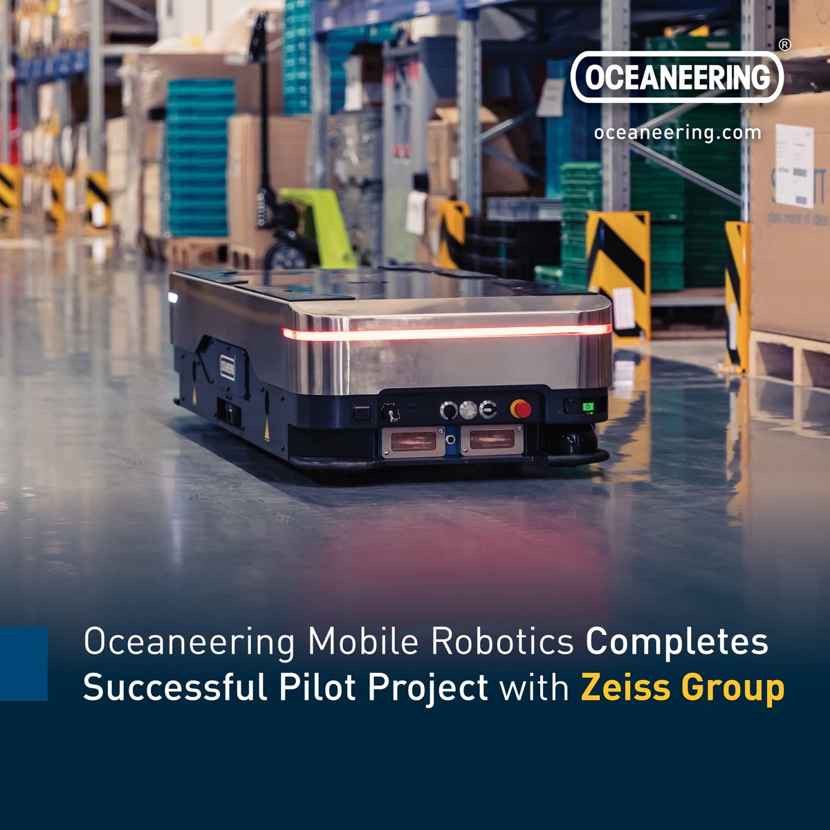 Oceaneering's tweet image. Oceaneering Mobile Robotics (OMR) has successfully completed a pilot project using its omnidirectional UniMover™ O 600 and UniMover™ D 100 underride robots at the ZEISS facility in Jena, Germany. Read more: oceaneering.com/oceaneering-mo…

#mobilerobotics #amr #automation #logistics