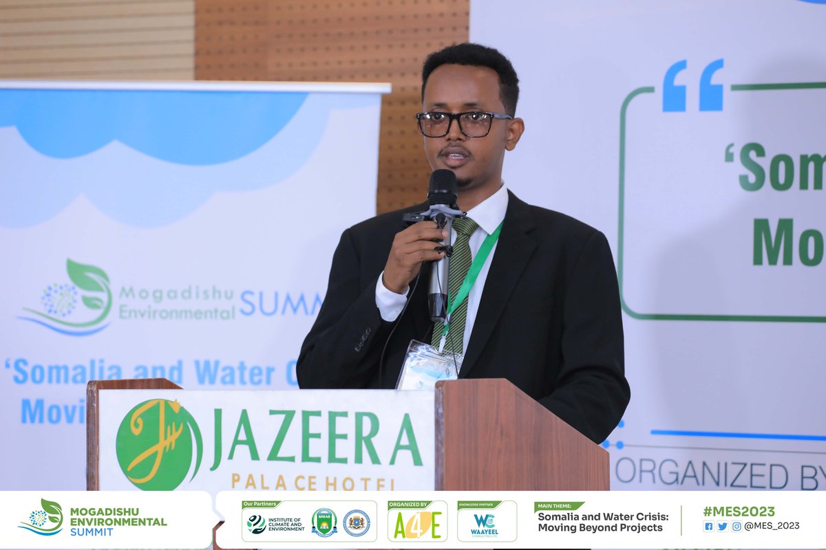 MogEnvSummit's tweet photo. @AbdilatifHaye , @action4environ & @MogEnvSummit Director, takes the stage for for his Closing Remarks #MES2023 Summit
#MES2023
#MovingBeyondProjects https://t.co/NYz7sm9xi1
