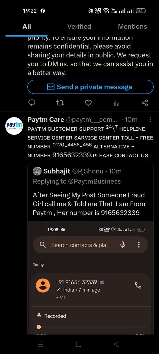RjShonu's tweet photo. @PaytmBank @PaytmBusiness @vijayshekhar @Cybercellindia  Sir, I requested to You this Twitter account Is totally Fake . He make a Call &amp; told me that She is Paytm agent send me OTP &amp; told me that Give me OTP i will help you for your bank Sattlement https://t.co/DmarYRoEhU