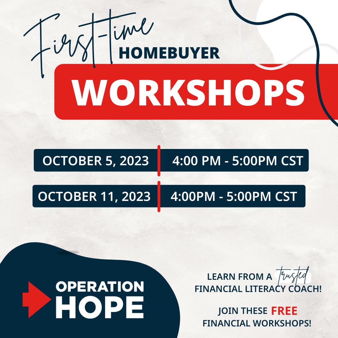 VinebrookHomes's tweet photo. 🏡 Don't miss this month's Operation HOPE workshops! 🌟 Choose between a credit &amp; money management workshop for budgeting tips or a first-time homebuyer orientation to ace home ownership. Sign up now: https://t.co/eOADcV0kxo #FinancialEducation #HomeOwnership #OperationHOPE https://t.co/mrGW7GSb8Q