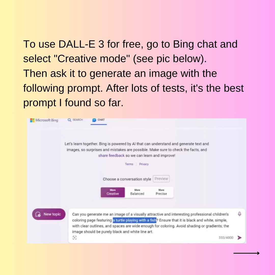 CreativeAIboost's tweet photo. Looking for a fun and creative activity to do with your kids?

OpenAI's incredible DALL-E 3 image generator has got you covered! Now you can easily transform any image into beautiful coloring book pages for your little ones. And guess what? It's absolutely FREE! 🎉 https://t.co/gxshdESJWY