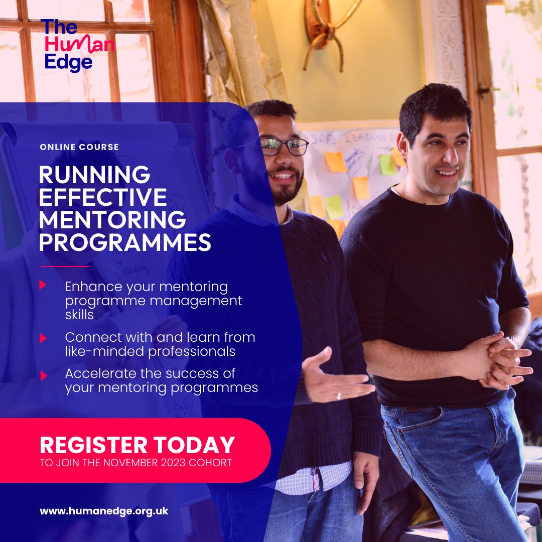 TheHumanEdgeOrg's tweet image. Are you ready to take your #mentoringprogrammes to the next level?💪 The Human Edge is excited to announce the next cohort of our "Running Effective Mentoring Programmes" course!🎉

Sign up now for the next cohort!
🔗 humanedge.org.uk/running-effect…