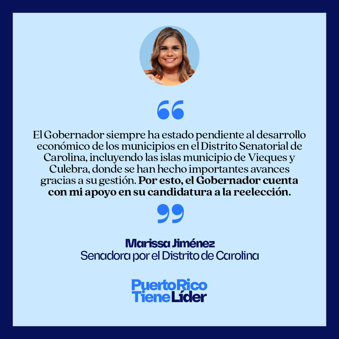 El distrito senatorial de Carolina, incluyendo las islas municipio siempre contarán conmigo. Vamos a seguir trabajando en equipo, <a href="/MarissitaJ/">Marissita Jiménez</a>  para que Puerto Rico, progrese. ¡Gracias por tu apoyo siempre, Marissa!