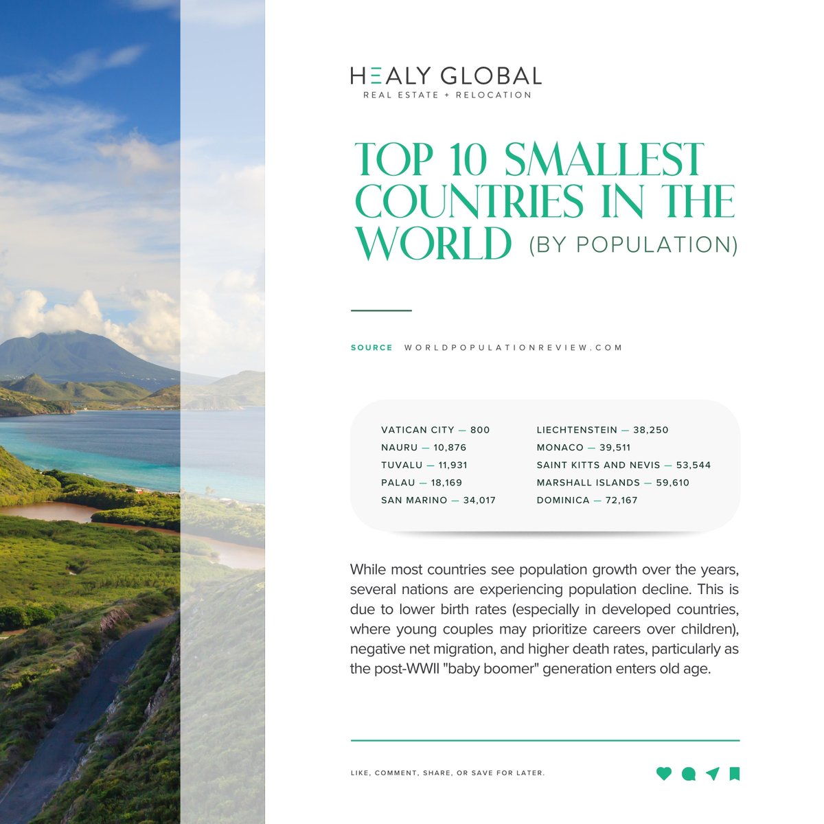 HealyGlobal's tweet photo. A small country should be based on your personal preferences, lifestyle goals, and individual circumstances. Note that moving to a small country can be beneficial for getting away from a busy city! 🌎 https://t.co/XDAS1MXPX4