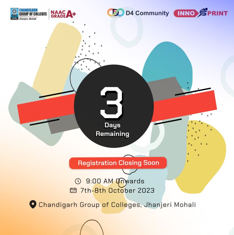 D4Community's tweet photo. Hurry, Innovators! Only 3 Days Left to Register for InnoSprint Hackathon!
If you haven't registered yet, you're just in time to make it happen, but the clock is ticking fast – registration closes at midnight tonight!
#InnoSprint #Hackathon #Innovation #CountdownBegins https://t.co/nA4lWknfkF