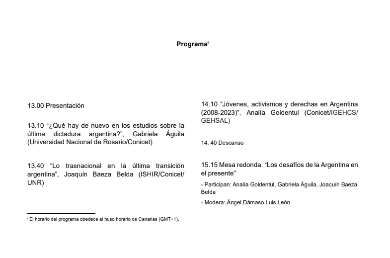 Aquí va el programa (ojo, horario canario, hay que sumar una hora para España peninsular y restar cuatro para Argentina), coordinado por <a href="/DamasoLuis/">Dámaso Luis</a> y con Gabriela Águila, <a href="/goldeneana/">Eugeniana</a> y conmigo.