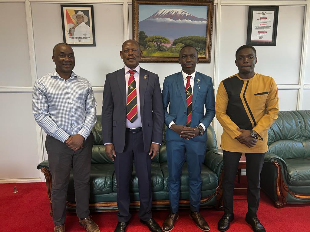 ProfNawangwe's tweet photo. I have discussed the preparations for the Makerere Youth Innovation Expo 2023 with the Guild President and the Immediate Past Guild President, together with the Head of the Office of Advancement—@Uwihanganye_A. I urge all Makerere and other students to visit this exciting Expo that starts on Friday morning at the Yusuf Lule Central Teaching Facility.