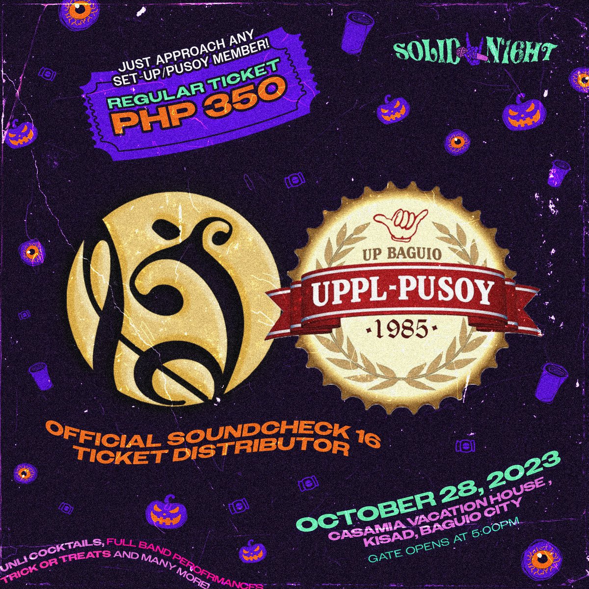 SETUP_UPB's tweet photo. 🎃👻 Need more tickets for the spookiest party of the year?

Grab your tickets from UPPL PUSOY, our official Soundcheck 16 ticket distributor for the upcoming Halloween party!

Just find any SET-UP or PUSOY Member to avail our tickets! 🎫 https://t.co/6NxHirToZu