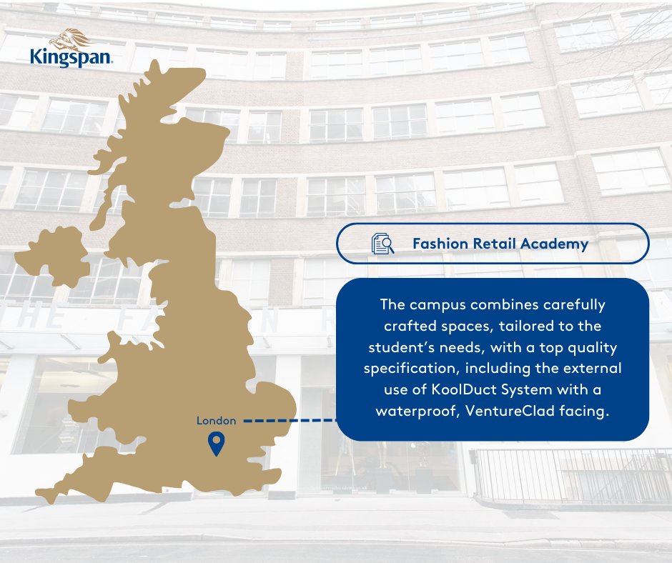 KingspanHVAC_UK's tweet image. 📍 Fashion Retail Academy

The campus combines carefully crafted spaces, tailored to the student’s needs, with a top quality specification, including the external use of #KoolDuct System with a waterproof, VentureClad facing.

To find out more visit- bit.ly/3VSdI8O