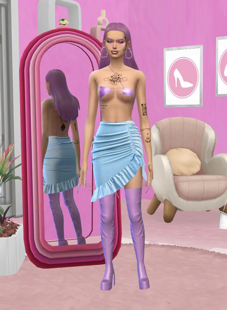 playygirl99's tweet photo. Tina’s outfit lineup! Which is your favorite? 💕 #sims4 #sims4character #sims4outfits https://t.co/MKf8qBrSS5