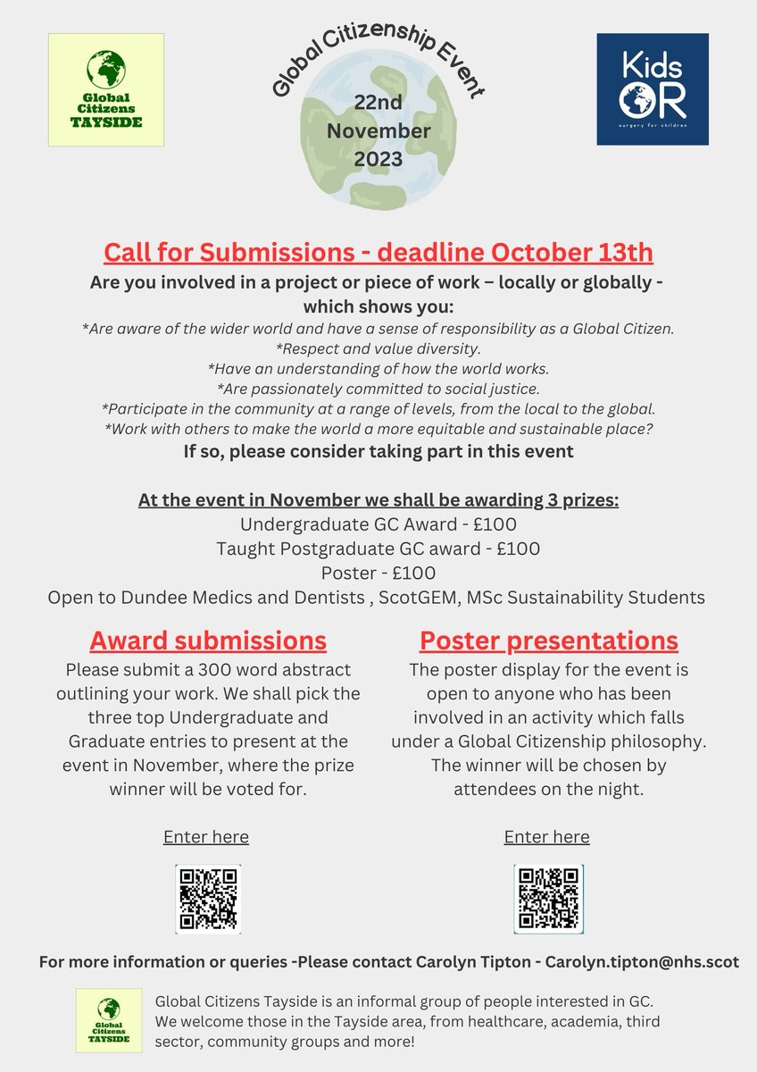 Are you a #GlobalCitizen?

It is now just under two weeks until the closing date for submissions for this year’s Global Citizenship award!

We are offering 3 prizes:
Undergraduate, Postgraduate and Poster

See pic for details!