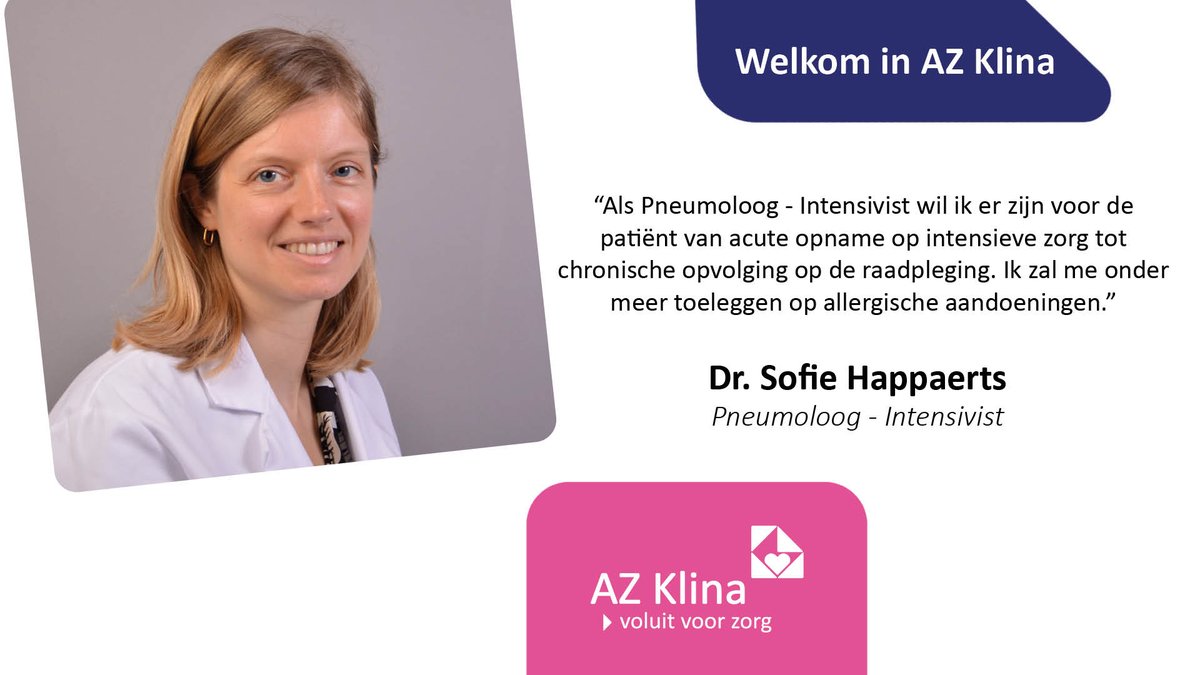 Met dr. Happaerts verwelkomen we een nieuwe pneumoloog - intensivist in ons ziekenhuis. We wensen haar veel succes! #VoluitVoorZorg #AZKlina