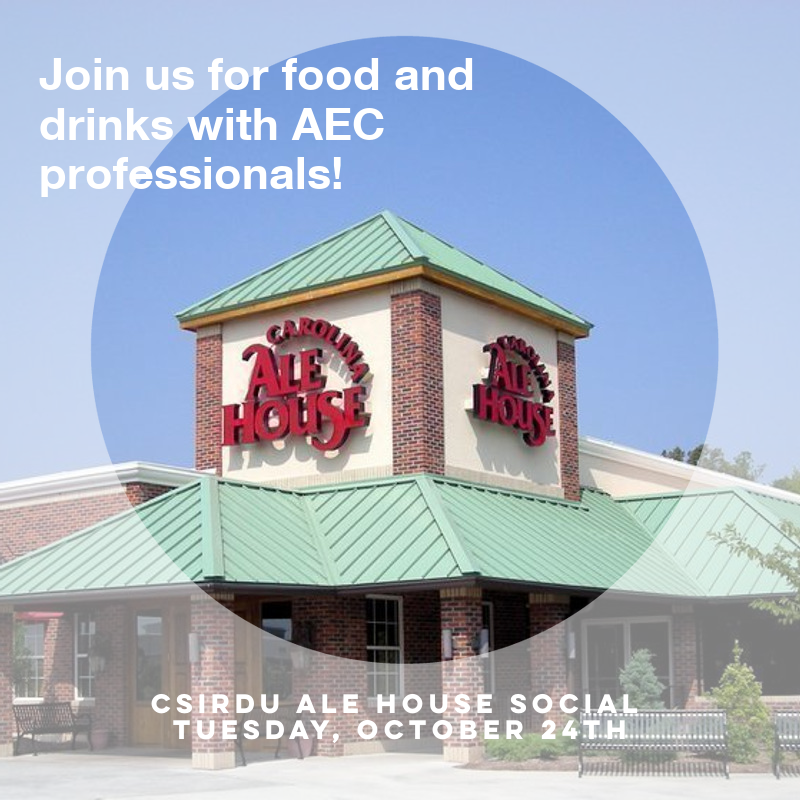 CSIRDU's tweet image. Our chapter October event is a social at Carolina Ale House - Brier Creek! Come network and catch up with AEC professionals in the Triangle.
Food and drinks provided.
wix.to/irS3zT0