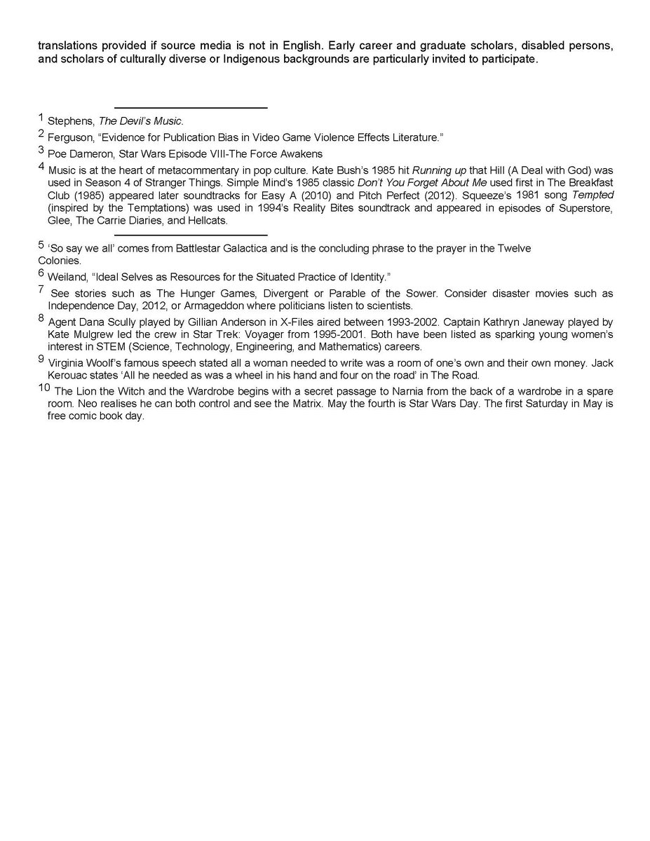 New CFP "Pop Culture Made Me Do It: Interrogating the influence of popular culture on identity and value systems" from @erinkburrell