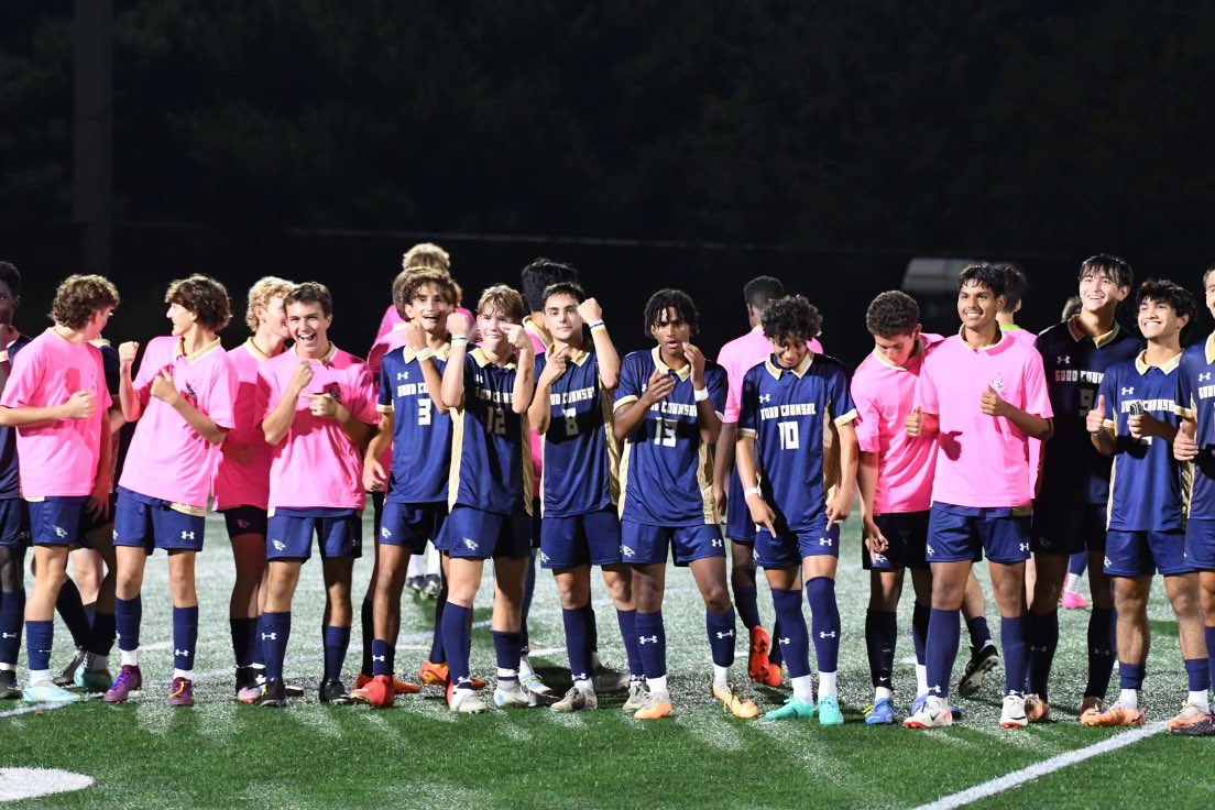 Boys picked up a big win over DeMatha last night to remain undefeated in conference play. More importantly they wore pink and dark blue to support those affected by breast and colon cancer. #noonefightsalone #gcstrong #FalconFamily