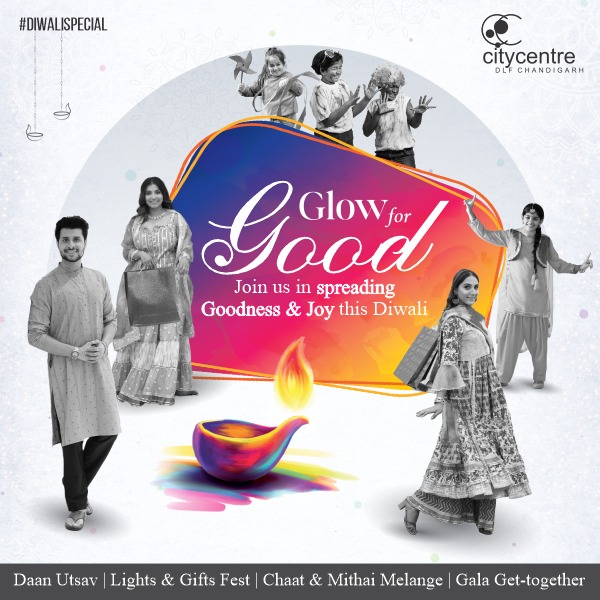 This Diwali, light up a #GoodVibe with our Exclusive #GLOWFORGOOD, Festive Edit showcasing exciting & radiating affairs like #DaanUtsav, Lights & Gifts Fest, Chaat & #MithaiMélange & #GalaGetTogether only at #DLFCityCentreMall, IT Park, Chandigarh. #MarkyourDates Now!