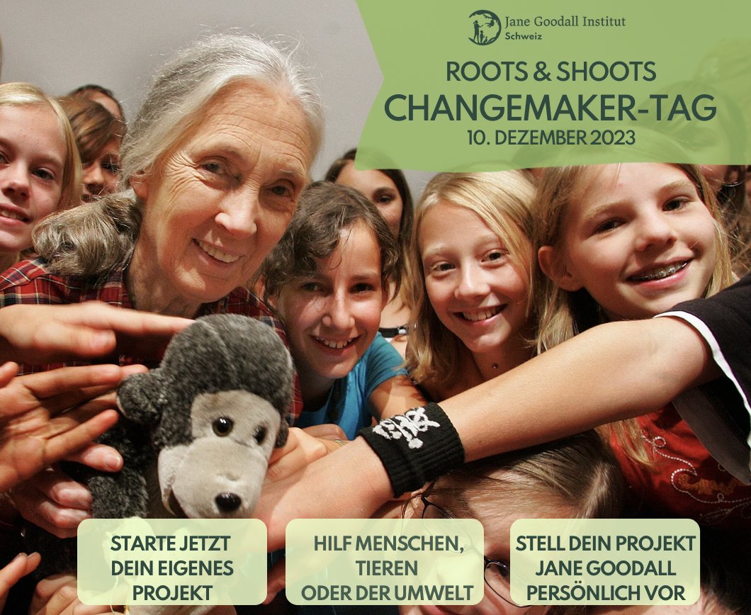 Jane Goodall Institut Schweiz (@jgischweiz) on Twitter photo 🌈 Jung und aktiv? Wenn du mit deinem Projekt die Welt für Menschen, Tiere oder die Umwelt besser machst, nimm am Roots & Shoots Changemaker-Tag 2023 an der <a href="/UZH_ch/">Universität Zürich</a> teil und triff Jane Goodall persönlich.
janegoodall.ch/roots-shoots/c…
#janegoodall #rootsandshoots #changemakers 🌈 Jung und aktiv? Wenn du mit deinem Projekt die Welt für Menschen, Tiere oder die Umwelt besser machst, nimm am Roots & Shoots Changemaker-Tag 2023 an der <a href="/UZH_ch/">Universität Zürich</a> teil und triff Jane Goodall persönlich.
janegoodall.ch/roots-shoots/c…
#janegoodall #rootsandshoots #changemakers