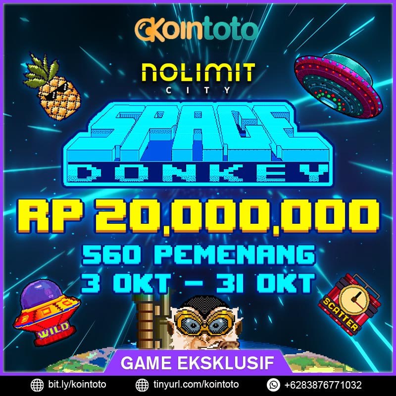 KOINTOTO X NOLIMIT CITY MENGADAKAN   
    
Turnamen Nolimit City 
' SPACE DONKEY '    
    
Periode Akan Mulai:    
☞ Hingga 03 Oktober - 31 Oktober 2023 
☞ Dengan Total Hadiah Rp 20,000,000
☞ Total 560 pemenang

#LensVsArsenal #IntervsBenfica #CopenhagenvsBayern #SiamParagon