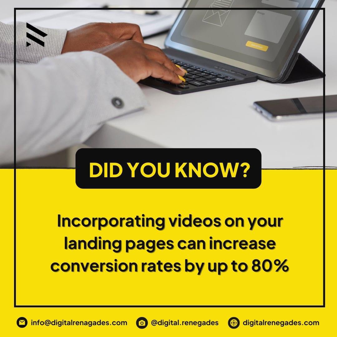 Boost your conversions!📈

Did you know that adding videos to your landing pages can supercharge your conversion rates by up to 80%? Let us create a website that captivates your audience and maximizes your business potential. Contact us!

#digitalrenegades #webdesign #landingpage