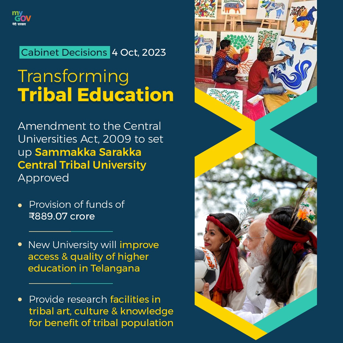 Big strides in tribal education!

Sammakka Sarakka Central Tribal University in Telangana gets the green light.

#CabinetDecisions #TribalEmpowerment
#SammakkaSarakka