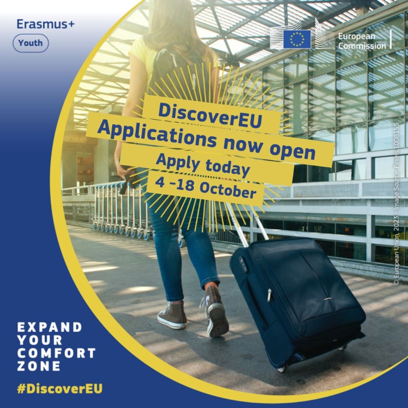 EU_Commission's tweet photo. Are you 18 and ready to #DiscoverEU? 

Take the chance to explore Europe and make memories of a lifetime, all thanks to a free travel pass.  

Make sure to send in your applications by 18 October.↓