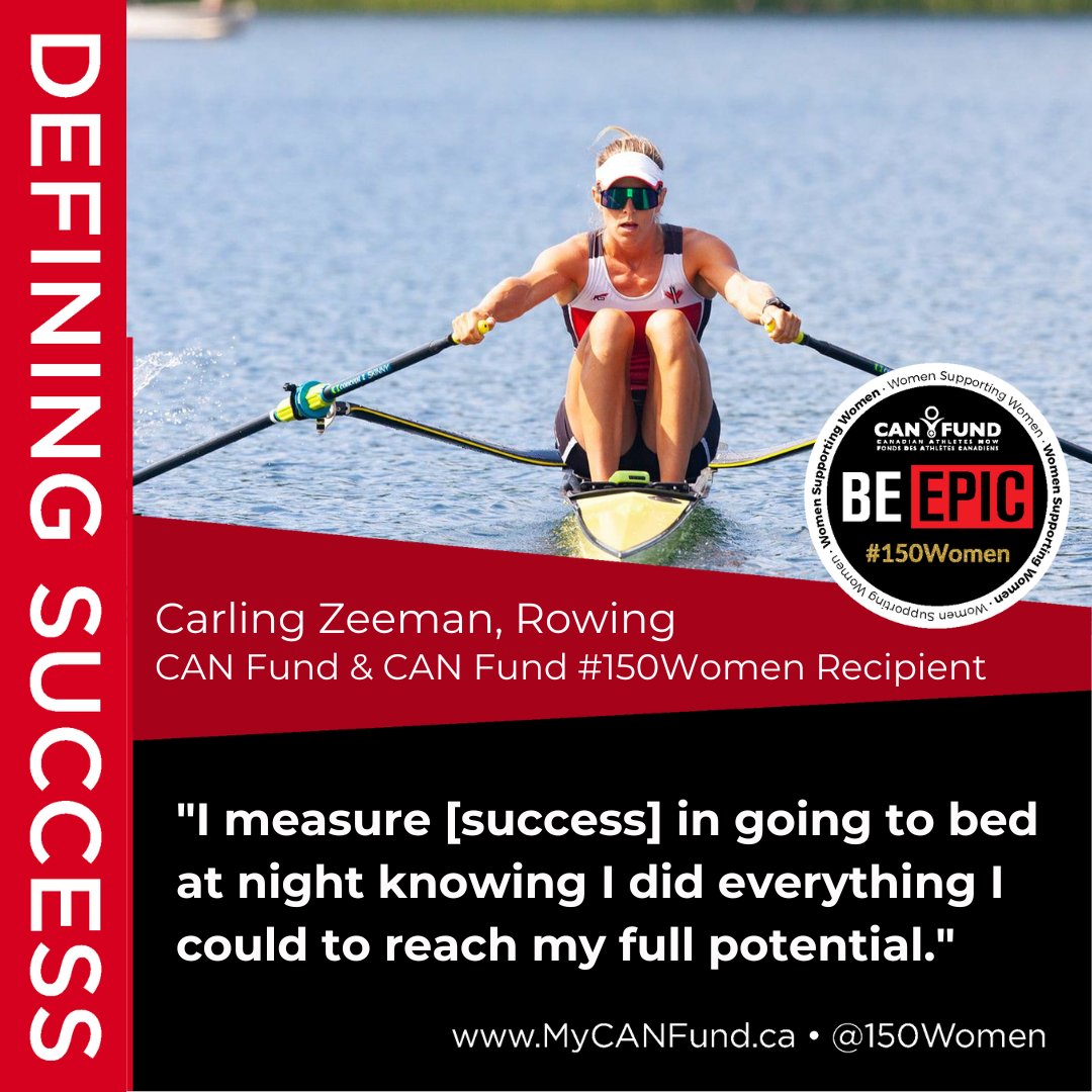 150women's tweet photo. 2x Olympian, Rower, CAN Fund and CAN Fund #150Women Recipient, Carling Zeeman's measurement of success is crystal clear.

Last week, she proved just that by claiming the gold medal (and her 10th national title! 👀) in the Women's Single Scull event at the National Championships! https://t.co/vbi39GjSGt