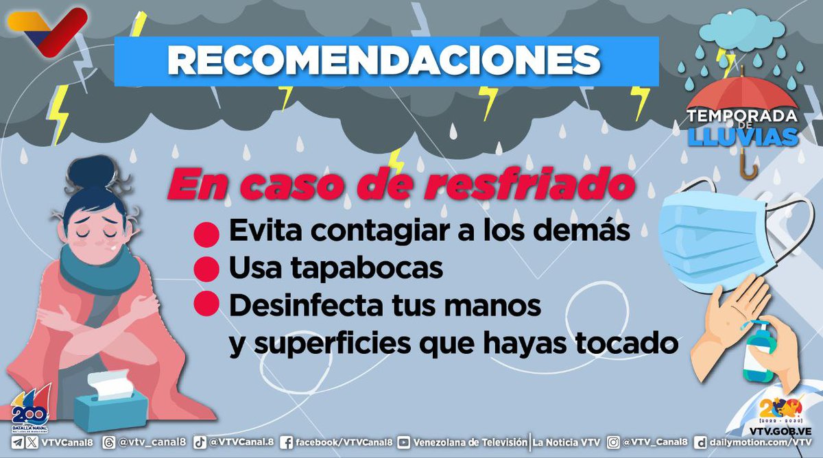 VTVcanal8's tweet image. #PRECAUCIÓN☔| Ayuda a prevenir el contagio de enfermedades por transmisión viral.
 
¡Cumplir las normas sanitarias es tu deber!

Conoce las recomendaciones en la siguiente imagen 👇

#SomosMayoríaDePaz