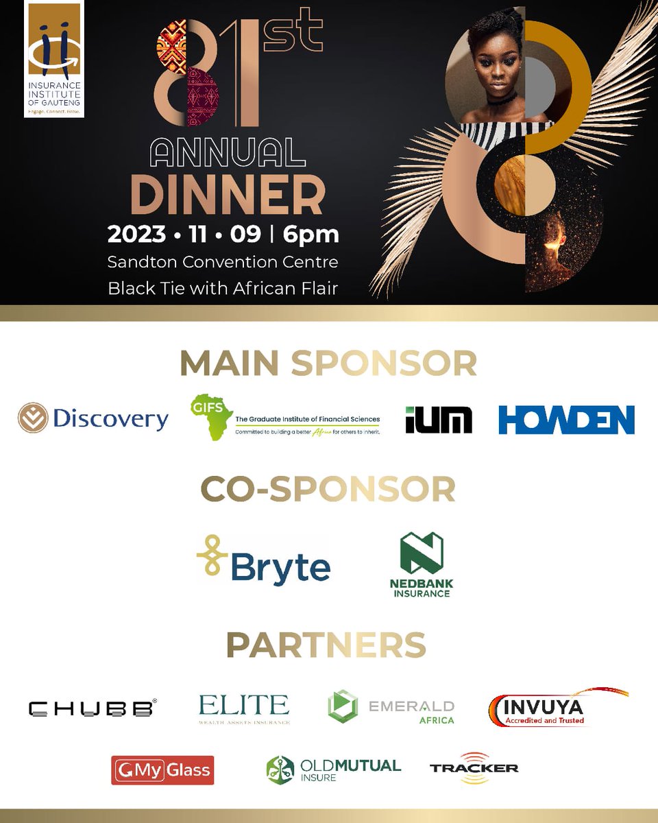 #YourIIG invites you #Insurers, #Brokers &amp; #IndustryStakeholders to book your table or seat for #YourIIG’s 81st #AnnualGalaDinner 🕺💃 on the 09th of November 2023.

If you are interested in sponsoring the event get in touch with YourIIG's office info@iig.co.za

#BreakTheMould🌀