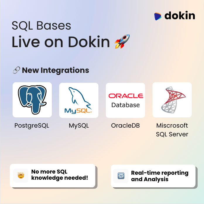 dokinHQ's tweet photo. New integrations π₯
Use Dokin to sync live data between SQL bases and Google Sheets, Slides & Docs.
π€― No More need to write SQL or depending on technical expertise to access data.
Upgrade your data game!
https://t.co/u0EVV5EPPa
#Dataanalytics #Dokin #ConnectedSpreadsheets https://t.co/eDOA0fhj7X