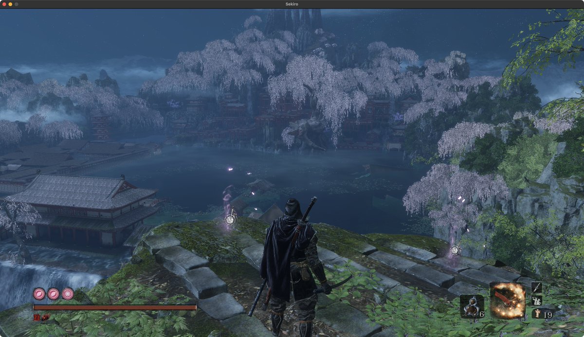 t4kamura's tweet photo. macOS Sonoma にアップグレードしたし Game Porting Toolkit 試すかーと思ってとりあえず Sekiro 入れたら割と普通に動いた。でも何故かキーの同時入力が効かない。
遅延もあるけど思っていたよりは快適に動いている。
自分は MacBook Air だから Pro だともっと違うかも。 https://t.co/Fl7PjBvsaW