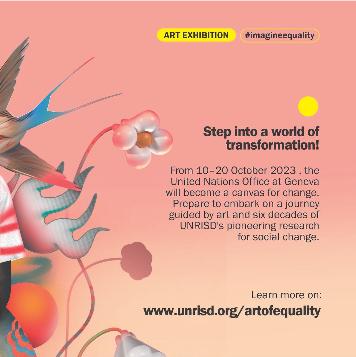 UNRISD's tweet photo. From 10-20 October 2023 @UNGeneva will become a canvas for change ! ✨🇺🇳
To celebrate @UNRISD 60 years of research for social change, 39 artists from 23 countries will embark you on a immersive journey that will take you through borders and time. Join us: https://t.co/mbZP9UUaoY https://t.co/haXKzwdi1c