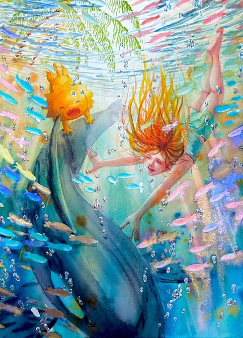 完成「憧れの海」#イラスト #透明水彩 
