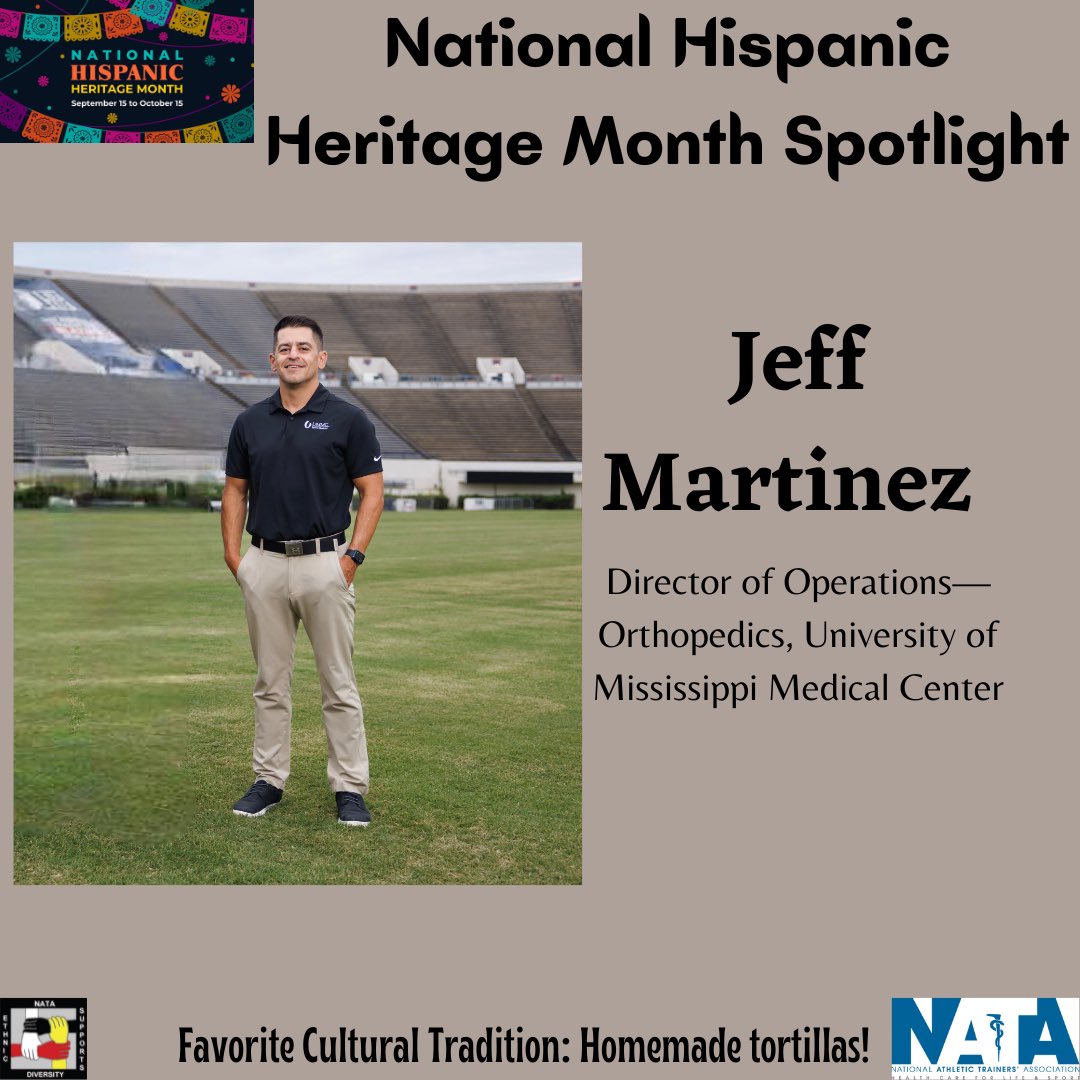 In honor of National Hispanic Heritage Month, EDAC will be highlighting Athletic Trainers and Athletic Training students of Hispanic descent throughout the month. Meet Jeff Martinez, a Secondary Schools Athletic Trainer in Mississippi.  #EDAC365 #EDAC4ALL #RepresentationMatters