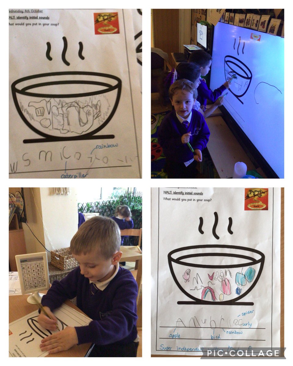 In Reception today we listened to the story Pumpkin Soup and then made our own silly soup recipes! Some super early writing from the children 🙂 #stgerardsEYFS #StGerardsWriting