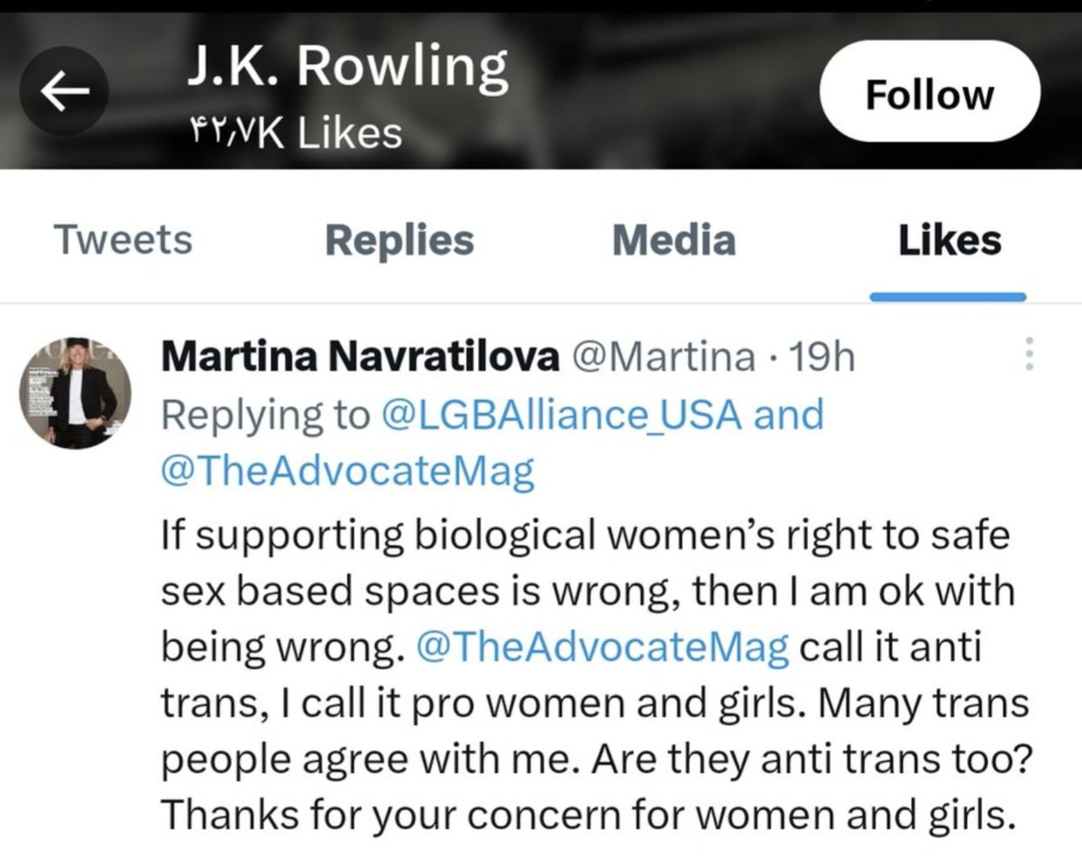 wizardingnews's tweet photo. Thanks to @Emmawatsono_o for informing us that JK Rowling has, unsurprising, "liked" one of Martina Navratilova's tweets about their shared transphobic bigotry and those ungrateful little sh!ts Dan, Emma and Rupert from Harry Potter. https://t.co/zFkmDeuDej