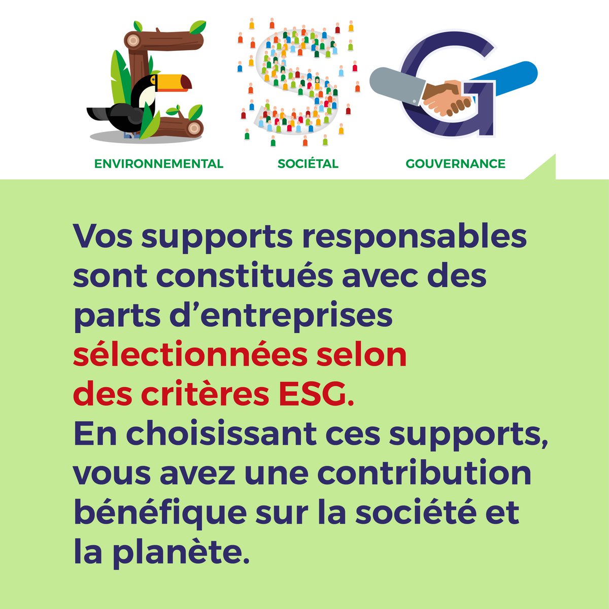 FranceAssureurs's tweet photo. 🌱#ÉpargnerResponsable👉Vos supports sont constitués de parts d’entreprises sélectionnées selon des critères ESG
💶 C'est la semaine de la #FinanceResponsable !
👊 L'objectif ? Donner des clefs pour épargner de manière responsable avec son #AssuranceVie 
📖https://t.co/hTxfzM5Gmz https://t.co/obeKRSYo89