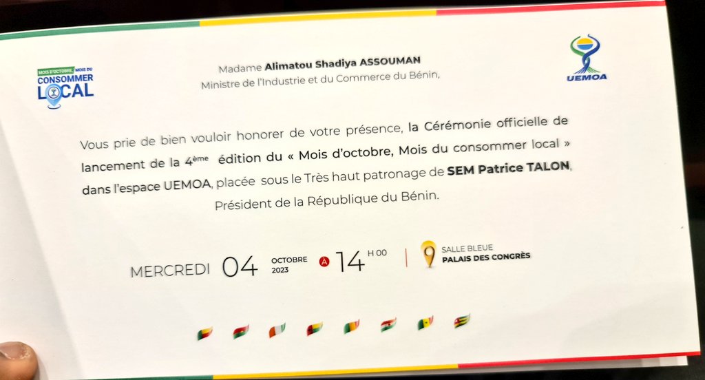 StevyWallace's tweet photo. Depuis 4 ans les pays de l'UEMOA dédient le mois d'octobre au consommez local.
Cette année le #Benin à travers le @commercebenin acceuille l'édition tournante du consommons local dont j'assiste à la cérémonie de lancement à Cotonou #consommonsbenin #consommonslocalbj #wasexo https://t.co/sEeyQsZl7t