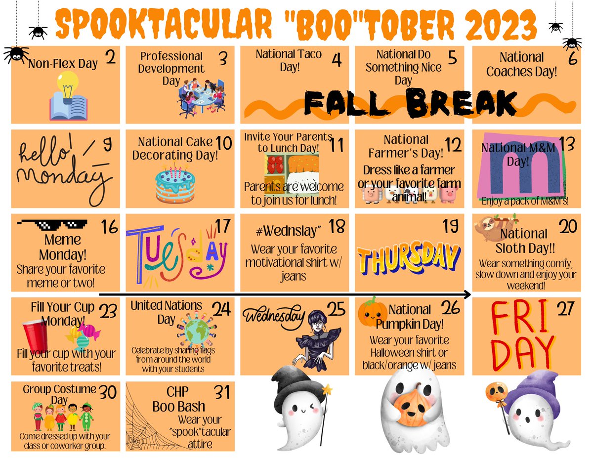 We hope everyone is having a fun Fall Break! Check out our October calendar. Lots of fun things happening in October at CHP. <a href="/CHPCRUSADERS/">Churchill Park School</a>
