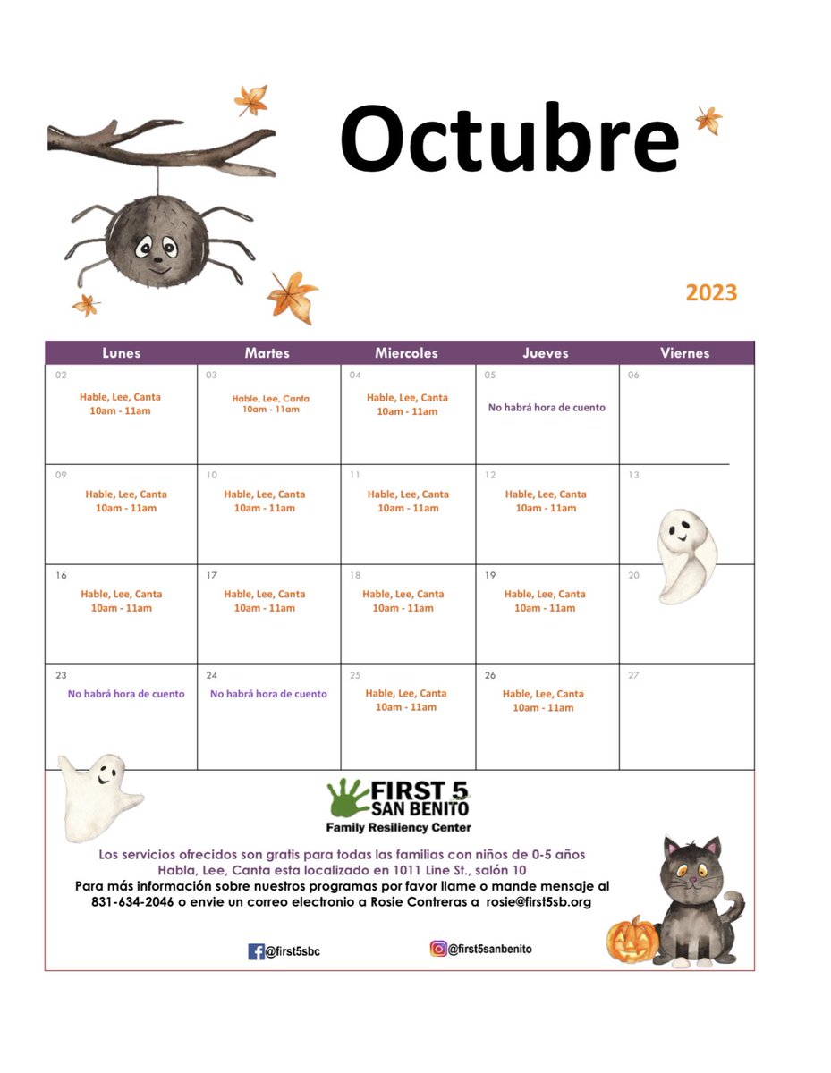 First5SanBenito's tweet photo. Join us this month at our Talk, Read, Sing program! Monday-Thursday 10:00am-11:00pm.

¡Acompáñenos este mes en nuestro programa Habla, Lee, Canta! De lunes a jueves de 10:00 a.m. a 11:00 p.m.

#Talkreadsing #hablaleecanta #sanbenitocounty #condadodesanbenito #hollistercalifornia https://t.co/8zWEaoCkSf