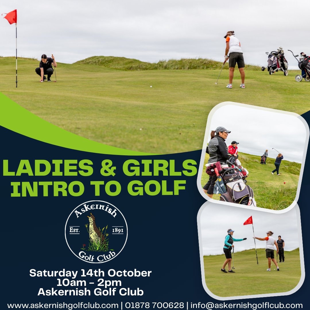 🏌️‍♀️Intro to Golf🏌️‍♀️

📅Sat 14th October
⌚️10am-2pm
📍Askernish Golf Club

Come and try out our facilities which includes a state of the art indoor golf simulator. Hit a few shots or hole a few puts - all equipment provided.

This event is free and all ladies &amp; girls are welcome.