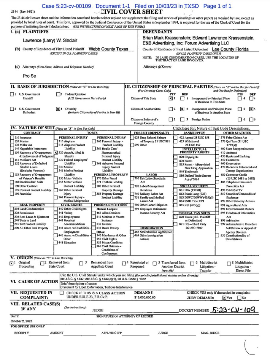 🔥🚨BREAKING NEWS: President Obama’s alleged former lover Larry Sinclair just sued Brian and Ed Krassenstein for $15 Million Dollars. Hopefully they will give me some clarity on this wild lawsuit.